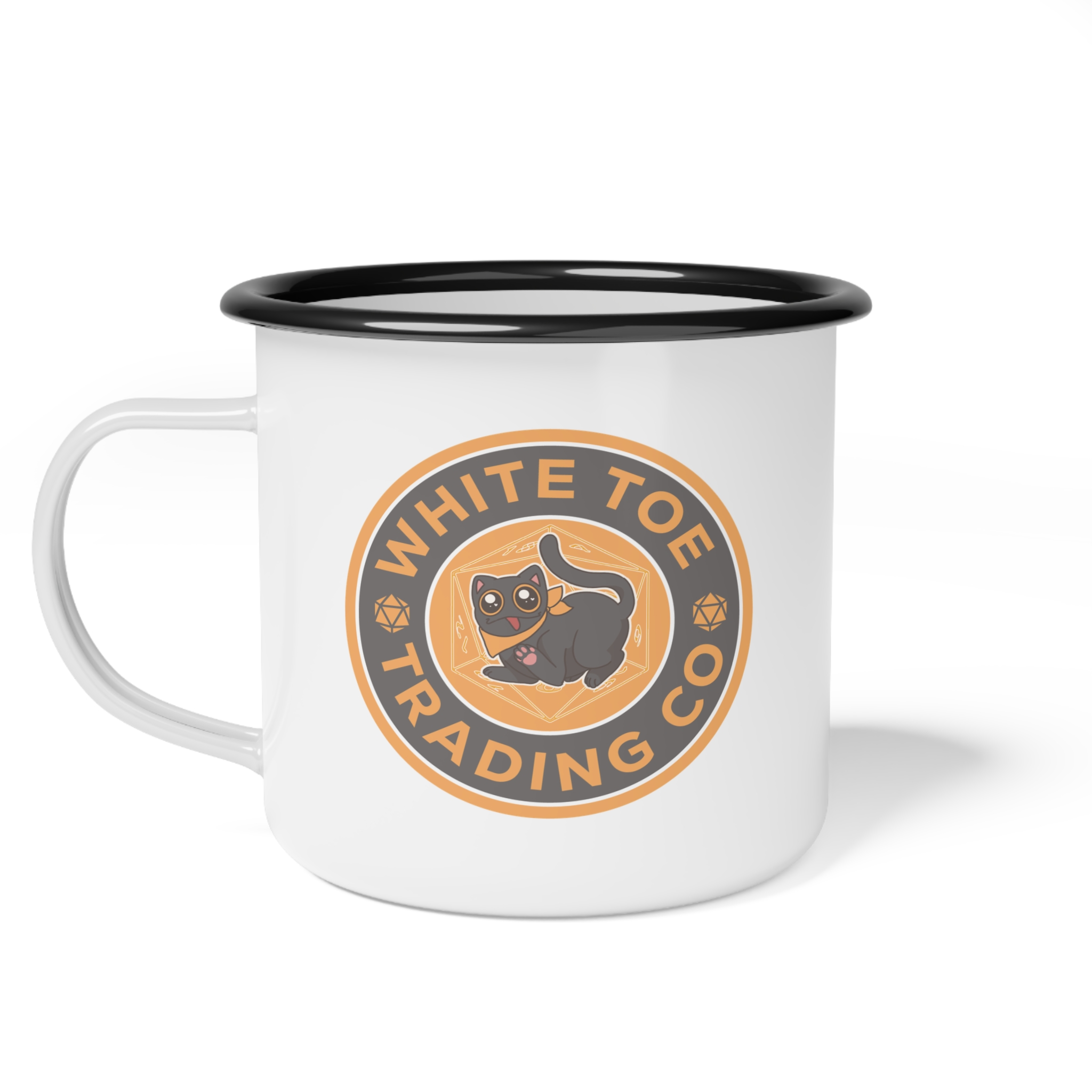 White Toe Trading Co. Enamel Camping Coffee Mug - 12oz. - Adorable Dice Cat Mug Coffee