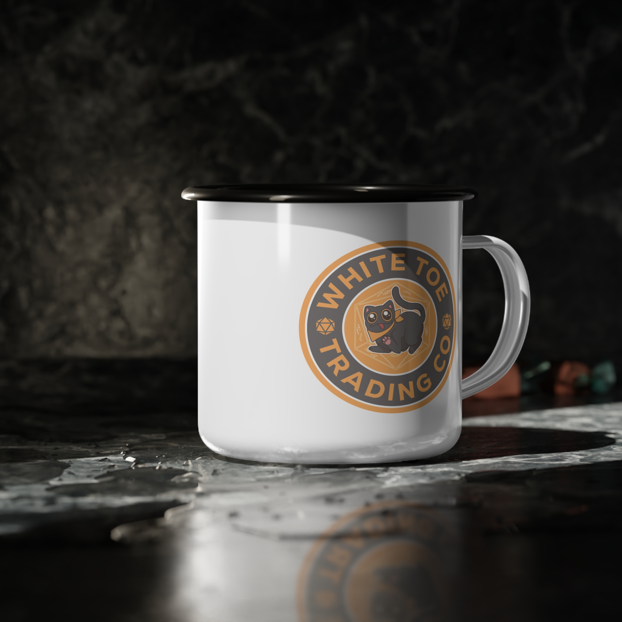 White Toe Trading Co. Enamel Camping Coffee Mug - 12oz. - Adorable Dice Cat Mug Coffee