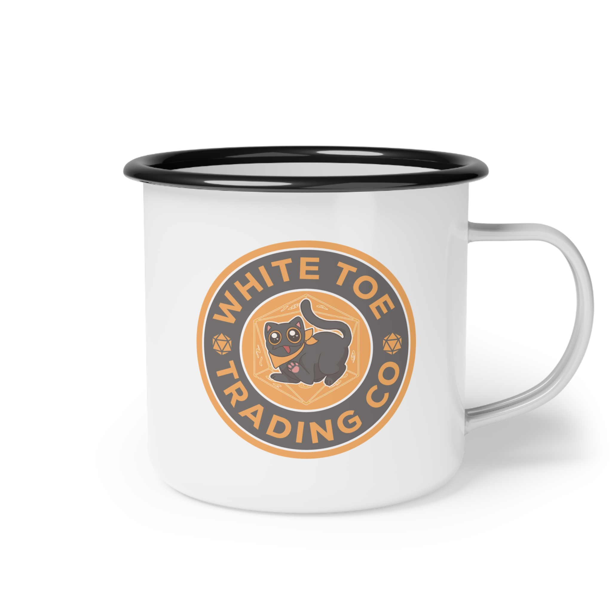 White Toe Trading Co. Enamel Camping Coffee Mug - 12oz. - Adorable Dice Cat Mug Coffee